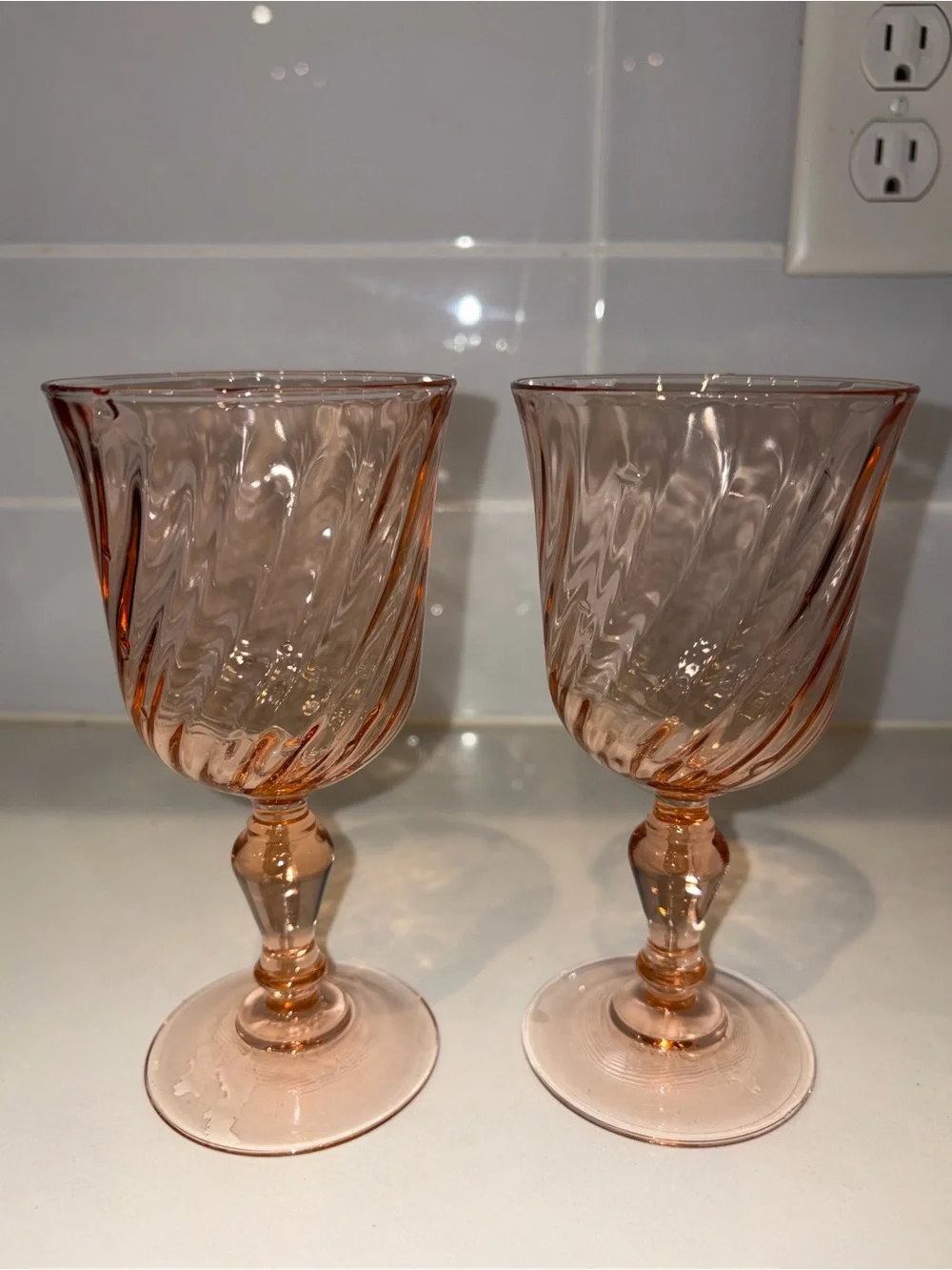 vintage Cristal D'Arques Durand Rosaline Pink Swirl Wine Glass Made In France